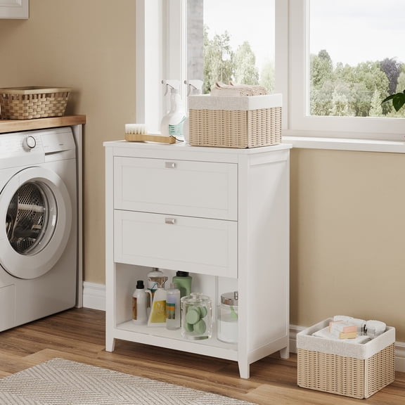 Bathroom Storage Cabinet, Bathroom Organizers, 2 Drawers with 1 Set of Adjustable Divider, 2 Baskets, Sideboard, 11.8 x 23.6 x 31.5 Inches, White
