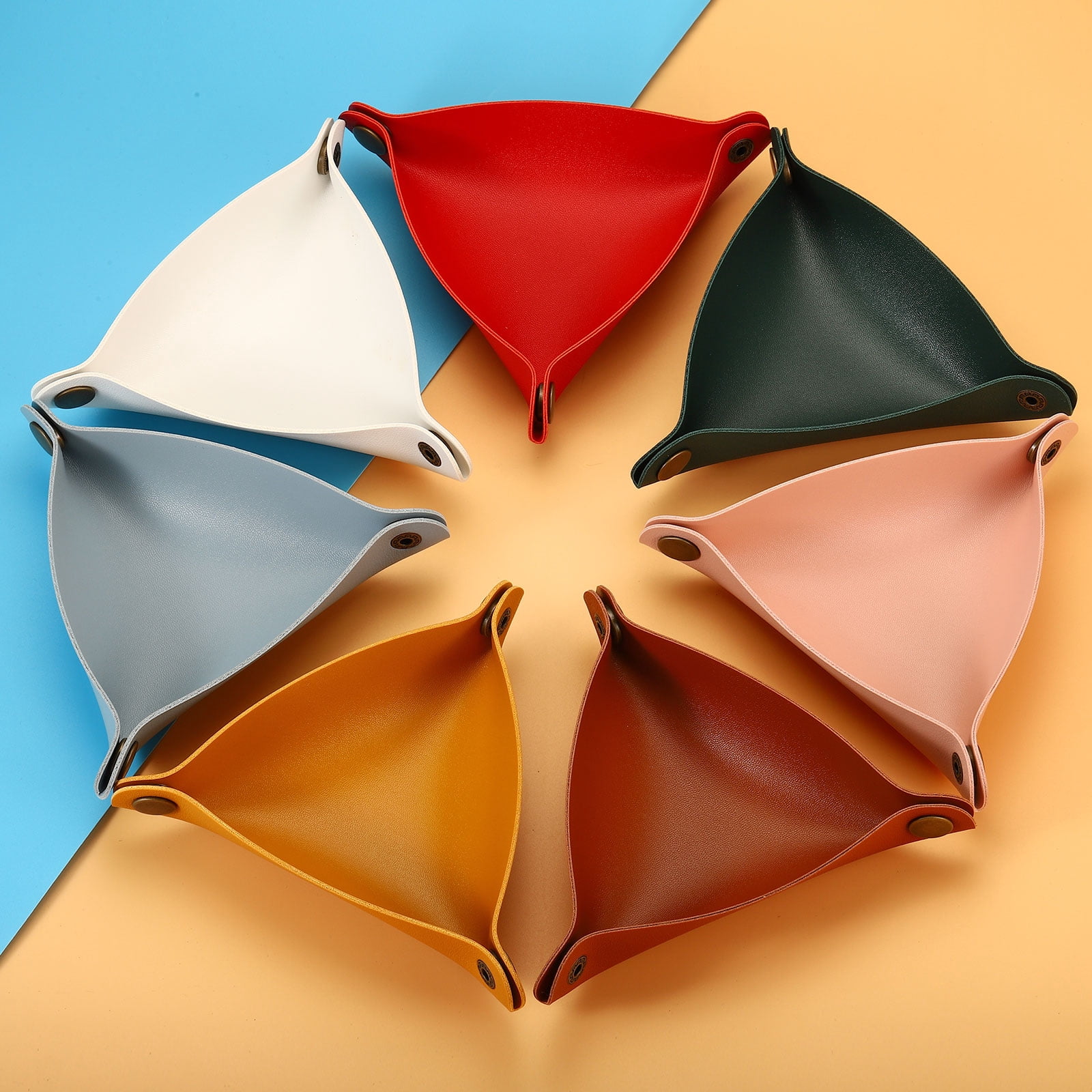 Unique Bargains Catchall Foldable Leather Valet Tray Brown Green Yellow