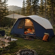 COBIZI 8-10-12 Person Family Camping Tent, 15x9FT 2-in-1 Detachable Rainfly, Waterproof 3500mm & Windproof, Open Interior with Mesh Windows, Easy Setup, Wind Ropes & Stakes, Dark Blue
