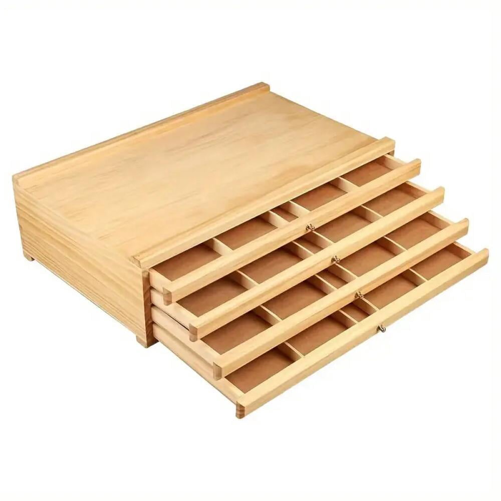 4/6-Tier Wooden Art Supply Organizer with Drawers – Multi-Compartment Storage Box for Pencils, Markers, Brushes & Tools – Portable Craft Caddy – Desk & Drawer Organizer
