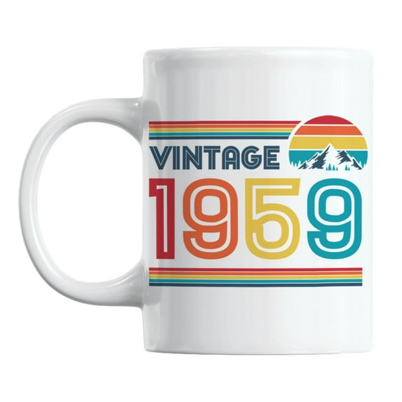Vintage 1959 feat. Retro Sunset White Ceramic Birthday Coffee & Tea Mug (11oz)