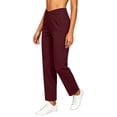 thumbnail image 3 of Women's Soft Stretchy Straight Leg Pants with Pockets, Mid Elastic Waist Comfortable Fit, Casual Business Dressy Lounge, Trousers for Women Capris | UKHCCC,Wine M, 3 of 7