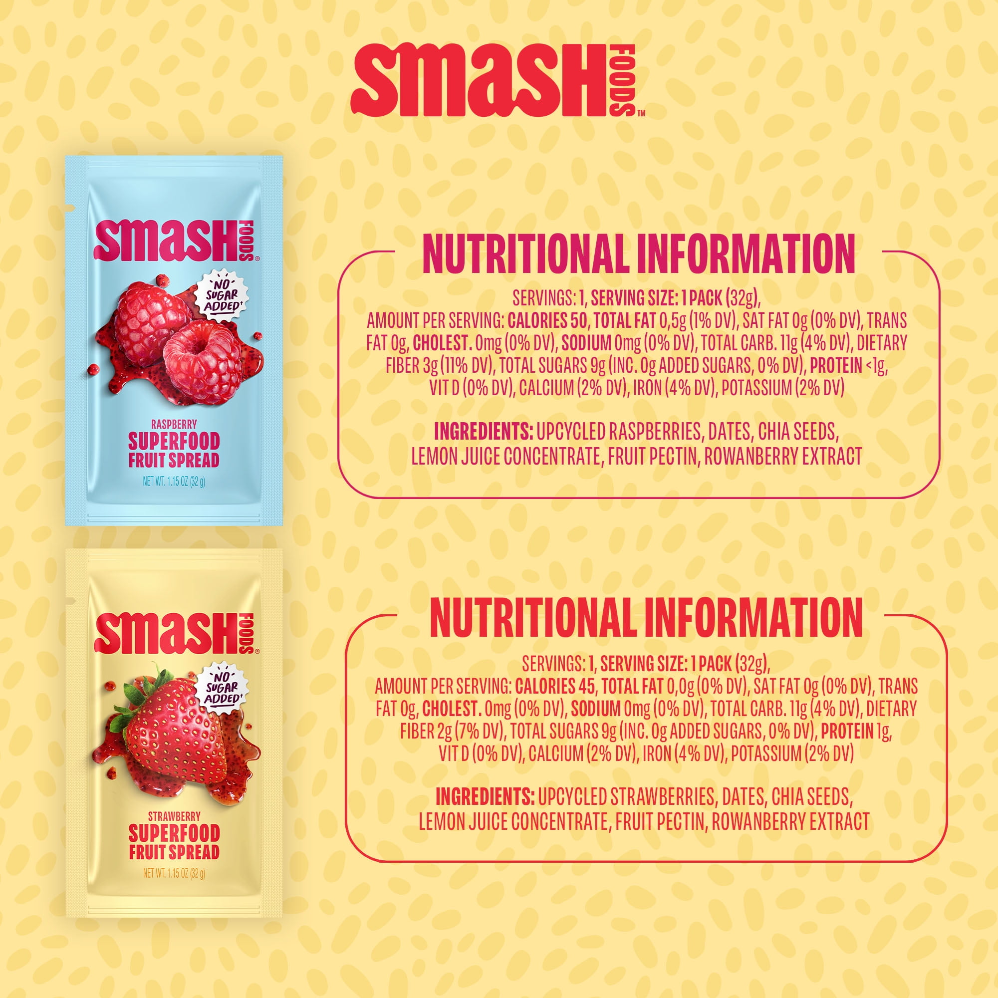 Smash Foods Single Serve Jam Packets, No Sugar Added, Variety 12 Count