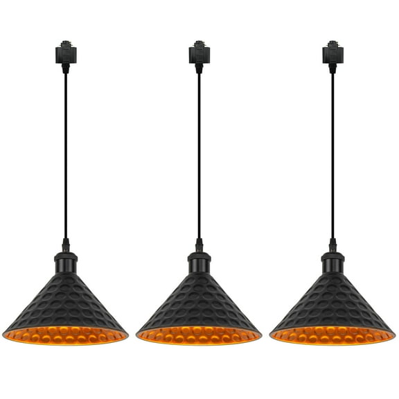 Kiven Anti Glare H-Type track lighting pendants, 3-Light h track pendant lights , H Track Light Pedant for Kitchen Island Home Cafe,Black Finish(Gold Inner)