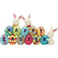 thumbnail image 1 of Decoración de mesa de Pascua feliz, figura central de conejito de Pascua y huevo, decoración para la temporada de Pascua., 1 of 5