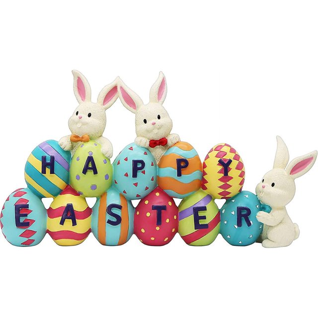 Decoración de mesa de Pascua feliz, figura central de conejito de Pascua y huevo, decoración para la temporada de Pascua.