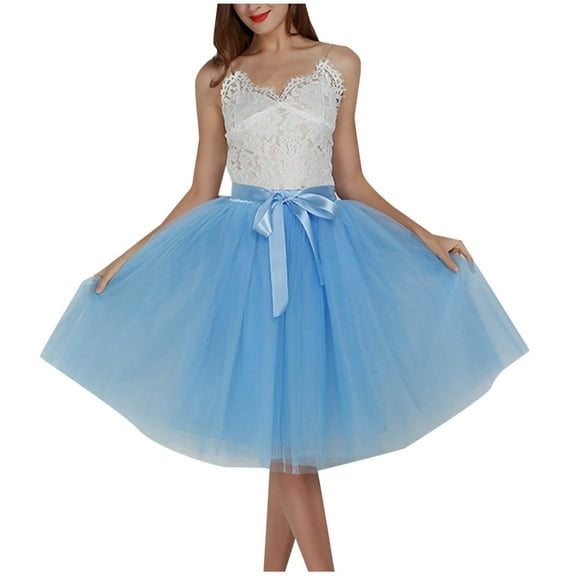 Women High Waist Fairy Skirt Sheer Mesh Flowy Dress Trendy Tulle Skirts 6 Layer Skirts