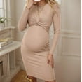 thumbnail image 5 of Sentmoon Pregnant Clothes for Women Plus Size Long Sleeve Summer Dress Crew Neck Solid Color Slim Knitted Vacation Dress Soft and Comfortable for Baby Shower Beige XL, 5 of 6