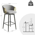 thumbnail image 2 of Modern Bar Stools Set of 4 with 360° Swivel Seat, Velvet Counter Stools with Back and Footrest, Counter Height Barstools for Kitchen Island, Dining Room, Grey, Black, 2 of 7