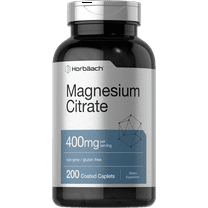 Magnesium Citrate | 400mg | 200 Caplets | Vegetarian Formula | by Horbaach