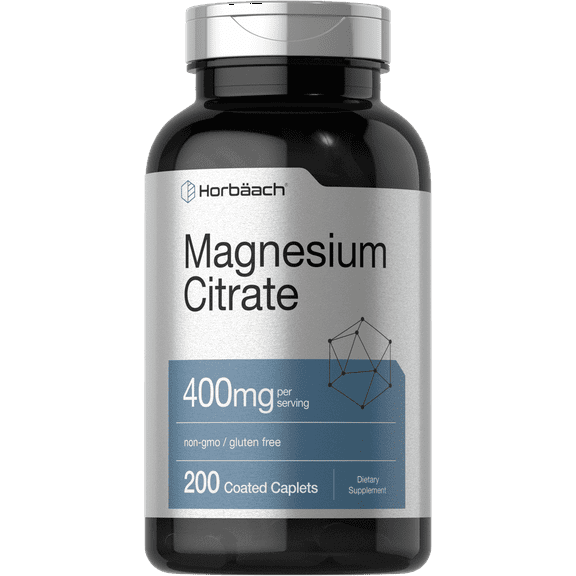 Magnesium Citrate | 400mg | 200 Caplets | Vegetarian Formula | by Horbaach