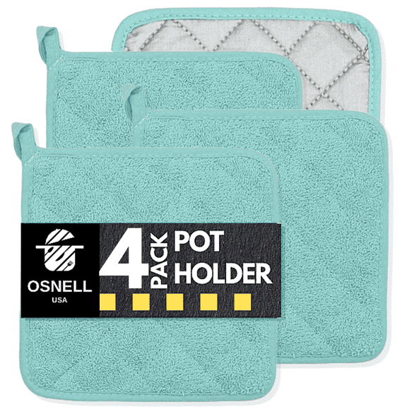 Pot Holders 7" Square Solid Color (Pack of 4) - Soft Teal - Pot Holders For Kitchen - Kitchen Decor