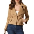 thumbnail image 1 of Chaquetas de Gamuza Sintética para Mujer con Cuello de Solapa Moto Biker Jacket Camello L, 1 of 6