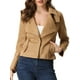 thumbnail image 1 of Chaquetas de Gamuza Sintética para Mujer con Cuello de Solapa Moto Biker Jacket Camello L, 1 of 6