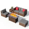 thumbnail image 4 of Noelse 6 Piece Outdoor Patio Furniture Set with 45" Propane 2 in 1 Fire Pit Table, Modular Rattan Sectional Sofa, Coffee Table, Outdoor Conversation Set for yard, Patio, Gray, 4 of 9