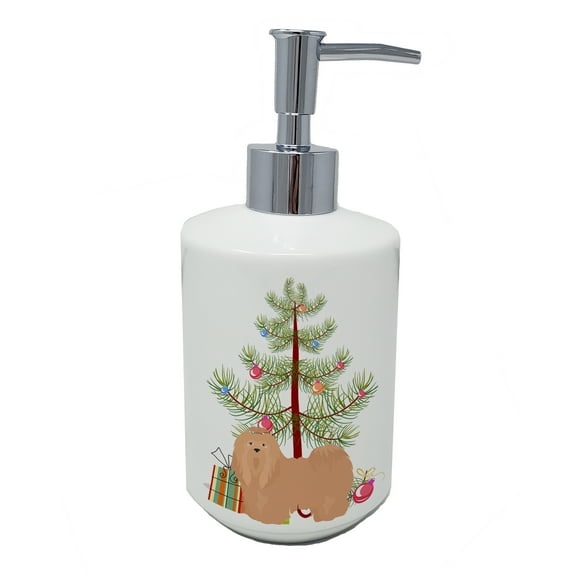 Carolines Treasures CK3468SOAP 7 x 3.5 in. Unisex Tan Lhasa Apso Christmas Tree Ceramic Soap Dispenser
