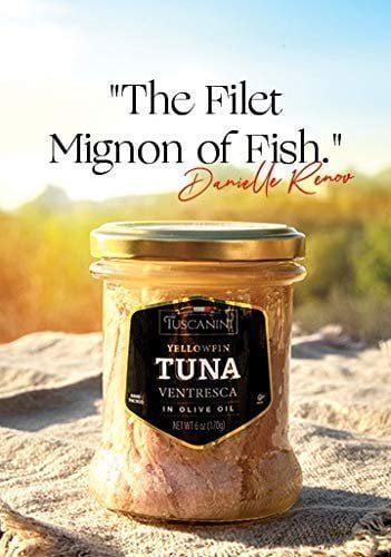 Tuscanini Real Italian Yellowfin Ventresca Tuna in Pure Olive Oil 6oz 4 Pack, The Filet Mignon of Fish, Gluten Free, Soy Free, Mineral Enriched, Soft & Buttery Mouth Feel, Product of Italy