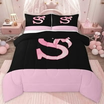 jejeloiu Pink Letter S Twin Comforter Sets,Cartoon Bow Bowtie Bedding Set For Girls Kids Reversible 2 Pieces