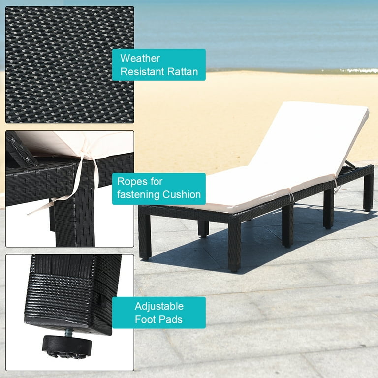 Costway patio rattan lounge chair chaise cheap couch cushioned height adjustable pool garden