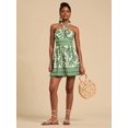 thumbnail image 3 of Green Tropical Plant Print Halter Neck Short Dress For Women, Casual Summer Boho Vacation Outfit, 3 of 6