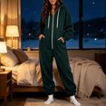 thumbnail image 2 of Women's Fleece Lined Hooded Jumpsuit Long Sleeve Zip Up One Piece Tracksuit Loose Fit Soft Warm Cozy Fall Winter Loungewear Y2K Streetwear with Pockets Green, 2 of 7