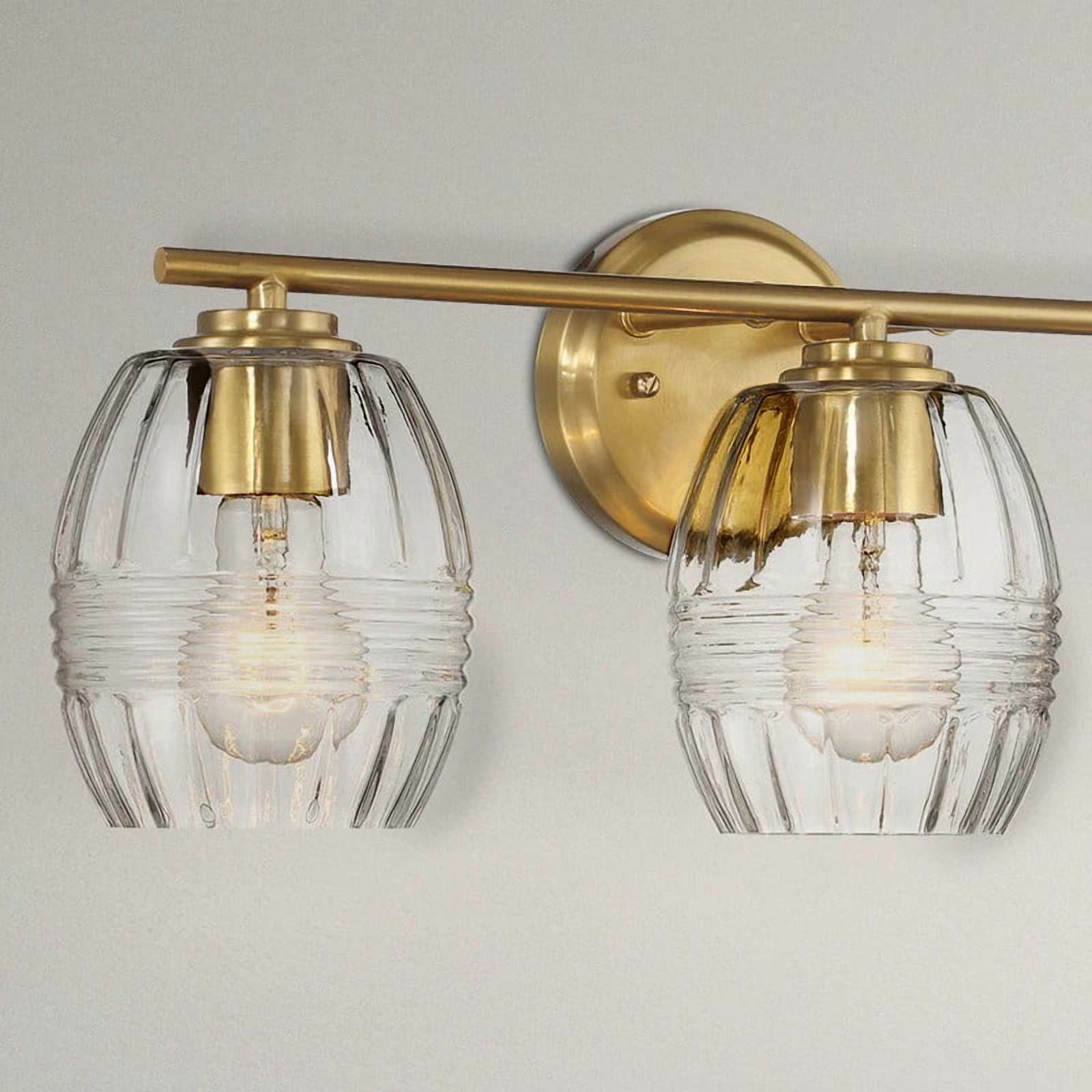 Noaman Luster Three Lights Vanity Wall Lamp - Satin Brass, 22.2in Wide, Clear Glass Bathroom Mirror Light Fixture, Gold Finish for Elegant Illumination