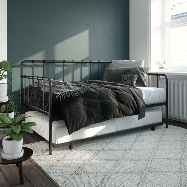 DHP Thomas Metal Daybed and Trundle Set, Twin Over Twin Frame, Black