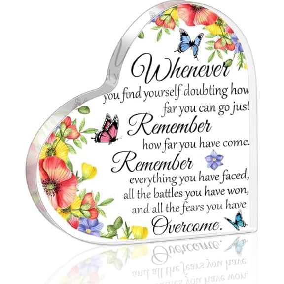 Graduation Inspirational 4"L x 4"W x 0.4"H Inch Acrylic Heart Shaped Decor for Men Women, University College Middle High School Graduate Butterfly Sign, Office Desk Bookshelf Bedroom Nightstand Decor