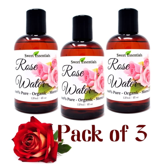 PACK of 3 Premium Organic Moroccan Rose Water - 4oz - Imported From Morocco - 100% Pure (Food Grade) No Oils or Alcohol - Rich in Vitamin A & C Perfect for Hydrating & Rejuvenating Your Face & Neck
