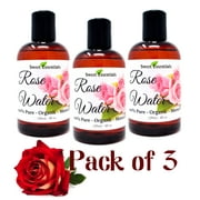 PACK of 3 Premium Organic Moroccan Rose Water - 4oz - Imported From Morocco - 100% Pure (Food Grade) No Oils or Alcohol - Rich in Vitamin A & C Perfect for Hydrating & Rejuvenating Your Face & Neck
