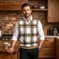 thumbnail image 6 of Dwellite Mens Plaid Sweater Vest Casual Sleeveless Knit Pullover V Neck Business Office Fall Winter Sweaters Khaki 5XL, 6 of 7