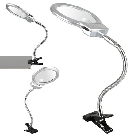 TSV Flexible 2-in-1 Magnifying Glass LED Lamp - Lighted Magnifier with Stand & Clamp - for Desk, Sewing, Table - Bright Light for Reading, Crafts - 2.5x 5x 