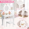 thumbnail image 5 of Pirecart Kids Vanity Table and Chair, Makeup Dressing Set with Round Mirrors and 8 Pcs Pretend Play Accessories, White, 5 of 10