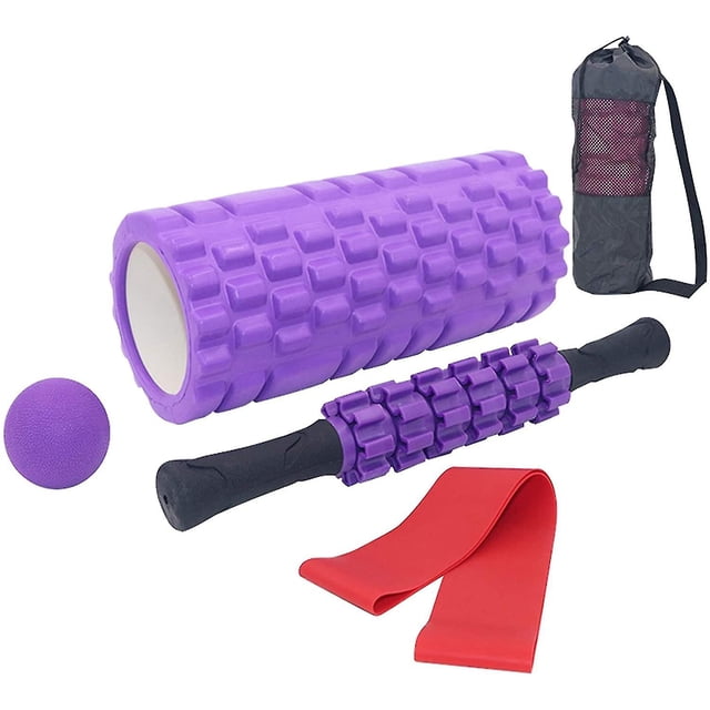 Kit portátil de rodillos de masaje físico 5 en 1, rodillo de espuma, 1 barra con rodillos, bolas de masaje, bandas de resistencia, para Pilates, masaje, yoga, ejercicio, gimnasio,