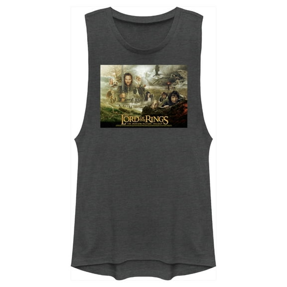 Junior's The Lord of the Rings Fellowship of the Ring Trilogy Movie Poster  Festival Muscle Graphic Tee Charcoal Large