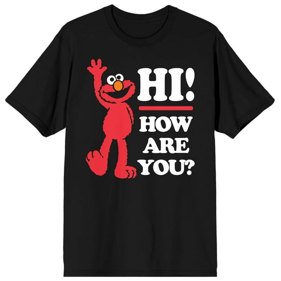 Sesame Street Elmo Hi How Are You Crew Neck Short Sleeve Men's Black T-shirt-M