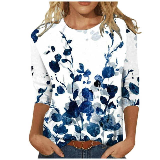 TIMIFIS Hauts pour Femmes Manches 3/4 Décontractés Coupe Ample Tuniques Col Rond T-shirt Automne P