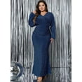 thumbnail image 4 of Women'S Holiday Evening Dress Glitter Long Sleeve V-Neck Slim Long Dress Formal Sequin Prom Gowns Plus Size Blue XXXL, 4 of 7