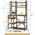 thumbnail image 3 of Baker Rack with Power Outlet - Microwave Stand with Storage, Large Coffee Bar Station with 14 Hooks, Metal Kitchen Shelf Rack for Spices, Pots (Rustic Brown), 3 of 6