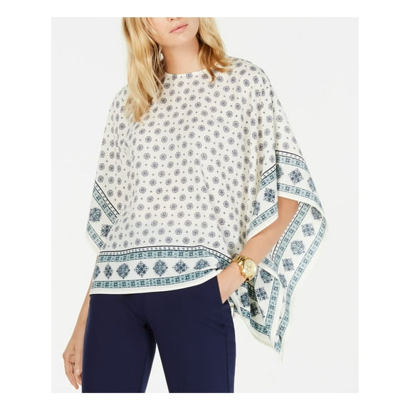 MICHAEL KORS Womens Ivory Printed Dolman Sleeve Crew Neck Blouse Size: SM