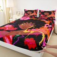 thumbnail image 4 of Castle Fairy Black Girl Lipstick Pattern Queen Sheets 4 Pieces,Abstract Graffiti Flowers Artwork Queen Sheet Sets,Pink Black,1 Fitted Sheet, 1 Flat Sheet and 2 Pillowcases, 4 of 6