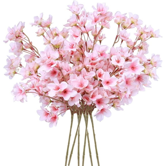 6 Pcs Artificial Cherry Blossom Branches,Bexikou 16 inch Silk Faux Flowers,Fake Cherry Blossom Flowers Arrangement for DIY Home Wedding Tree Party Decor Pink