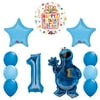 Sesame Street Cookie Monsters 1st Birthday party supplies and Balloon Decorations
