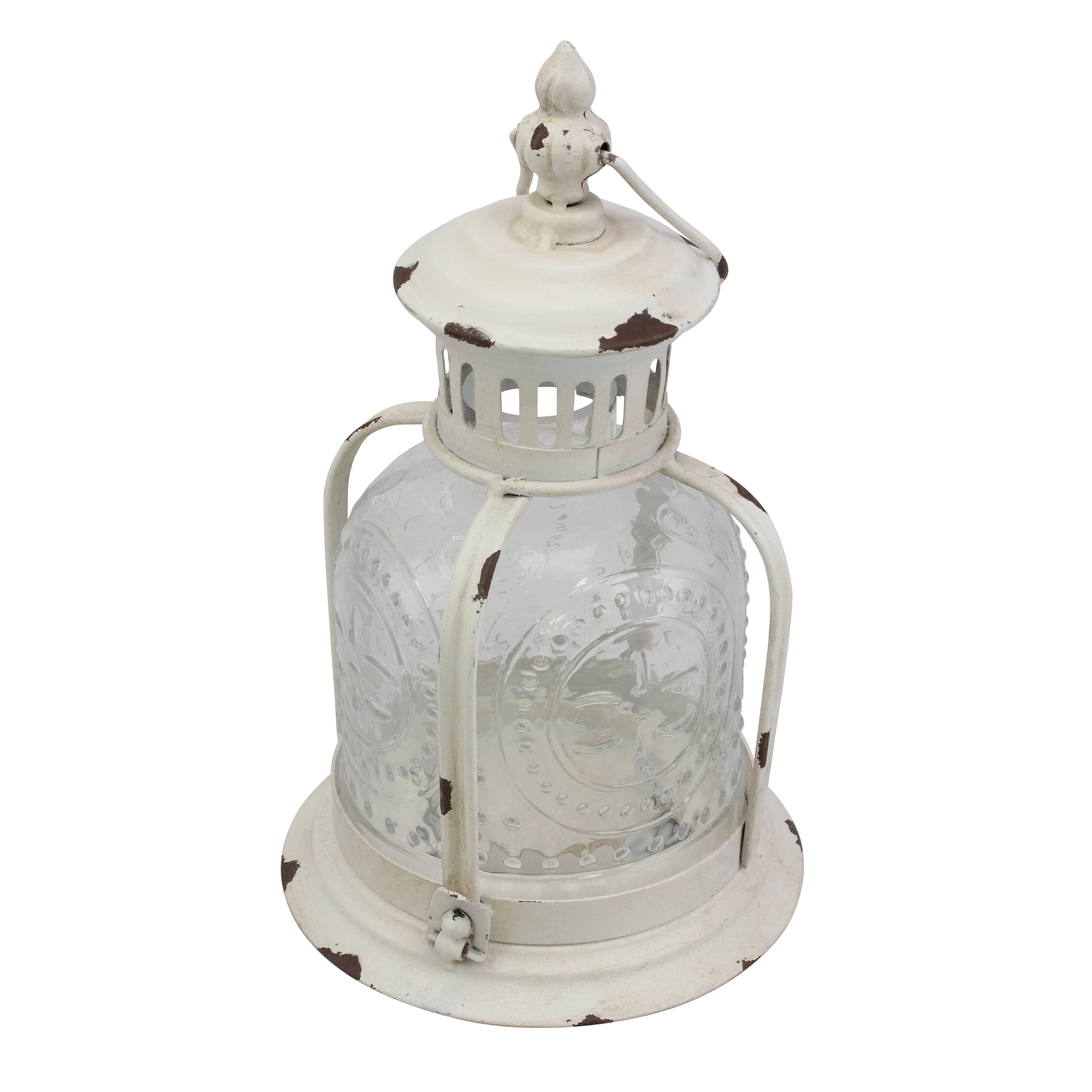 Stonebriar Indoor 10" Vintage Metal and Glass Candle Lantern, White