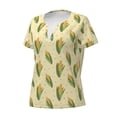 thumbnail image 2 of Goofa Yellow Corn Pattern Womens Deep V Neck Low Cut Tops Casual Summer Short Sleeve Ribbed Knit T-Shirts-Small, 2 of 5