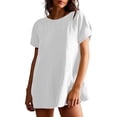thumbnail image 2 of GigrtiJin Blouses Décontractées pour Femmes Tendance Manches Courtes Col Rond Tunique Haut Mode Couleur Unie Chandail Ample, 2 of 6