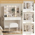 thumbnail image 4 of Vabches Tocador Vanity con Espejo Luz Led y Heces Blanco Mueble para Maquillaje con Estación De Carga Escritorio con 2 Cajones Y Soporte para Secador De Pelo y Estantes para Recamara 85x40x132CM, 4 of 6