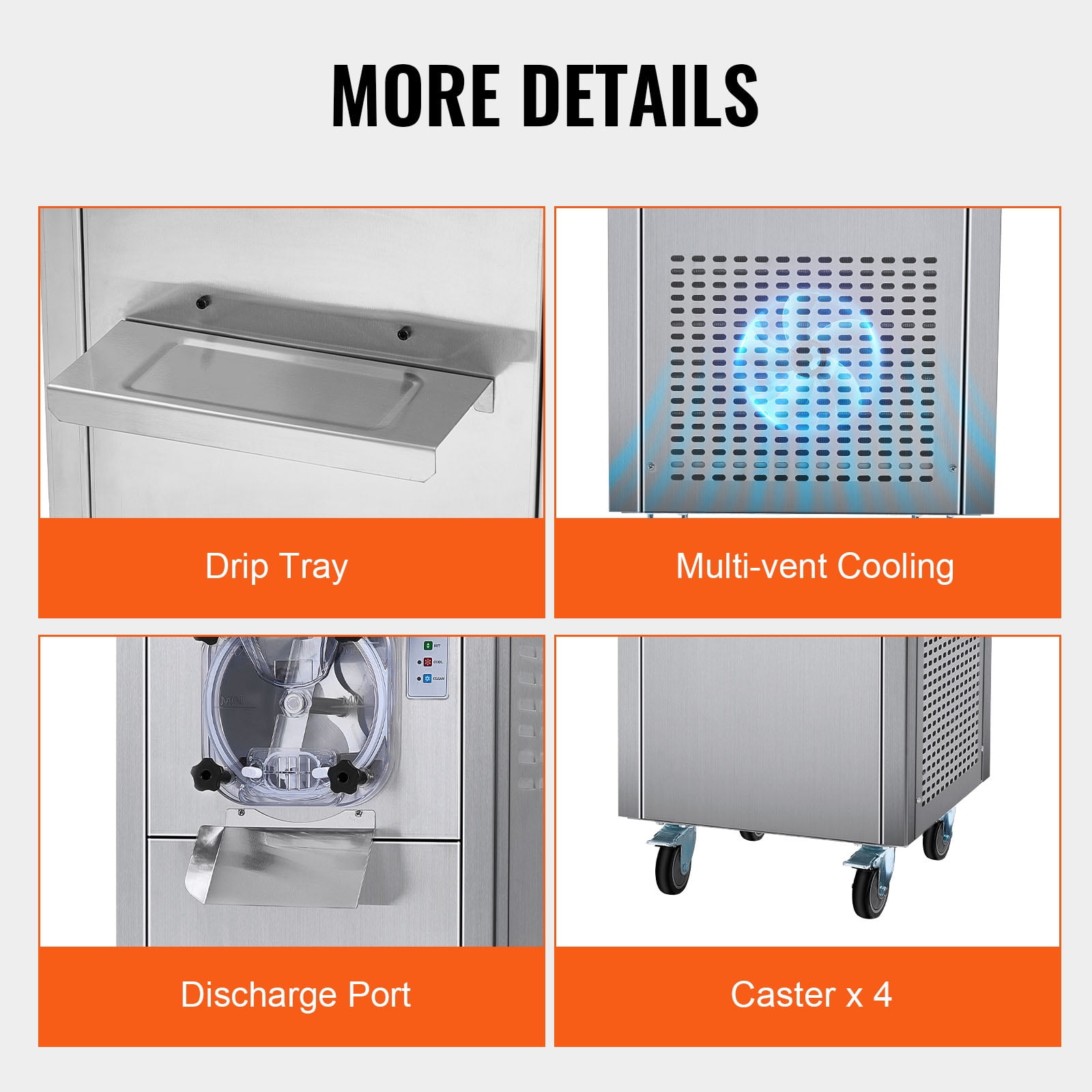 VEVOR Ice Cream Maker for Commercial Use, Produces 18 Liters per Hour, 1780W, Offers Single Flavor, Equipped with Wheels, 6L Stainless Cylinder, LED Display, Automatic Cleaning & Pre-cooling Functi