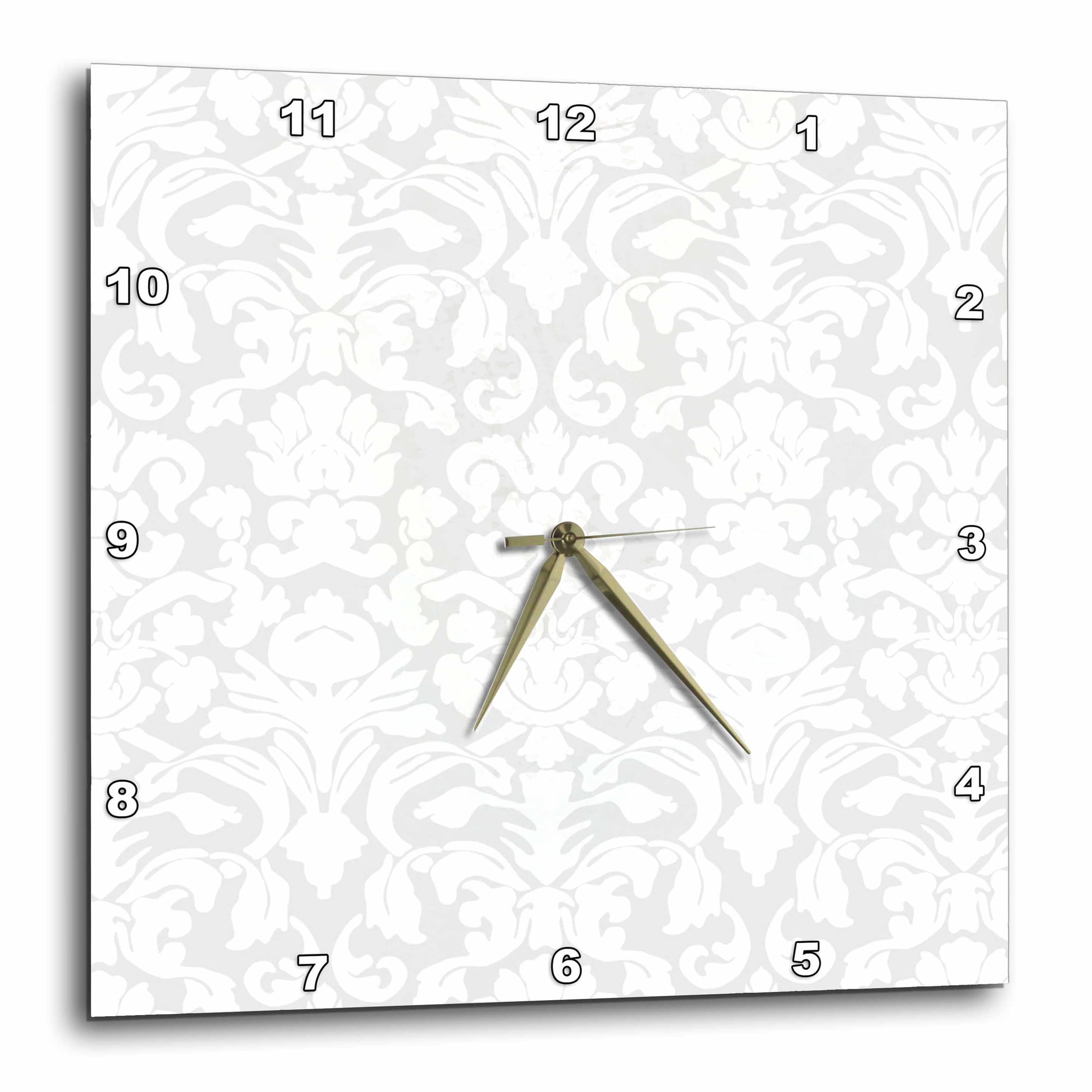 3drose, Grey Silver and White French Floral Fancy Damask Pattern - Classic Classy Elegant and Stylish Gray, 10x10 Wall Clock