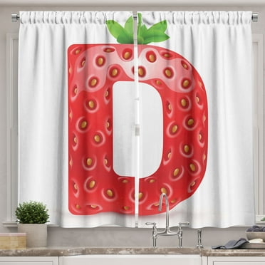 Ambesonne Letter D Kitchen Curtains, Ripe Fresh Fruit Theme, 55"x45", Vermilion Green Orange